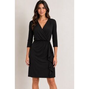 White House Black Market Black Faux Wrap Dress 3/4 Sleeve Size 4